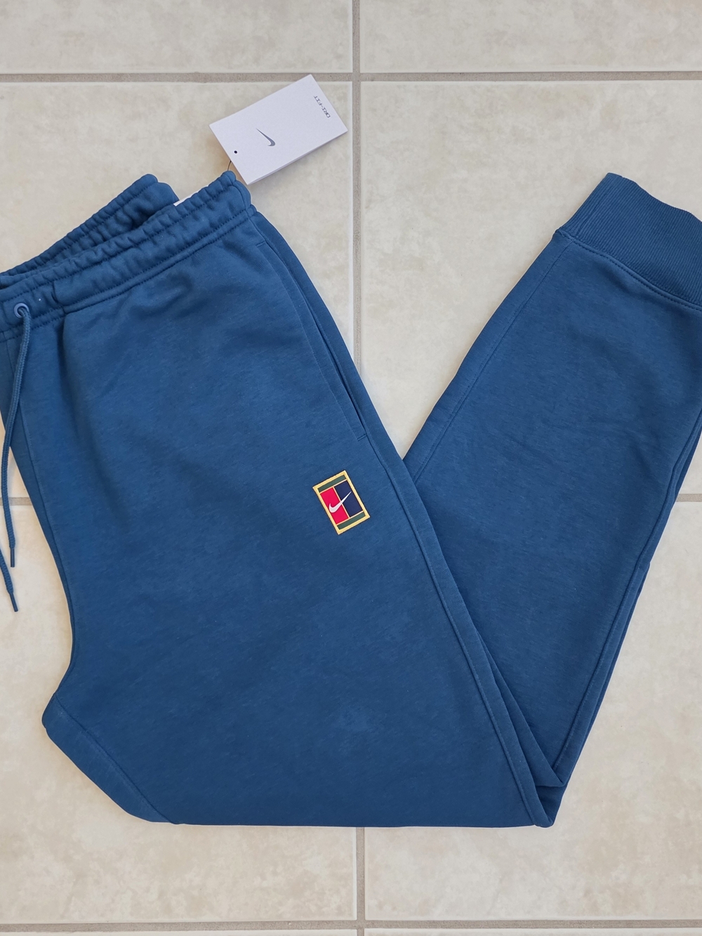 Nike Court Tennis Men's Jogger Pants Blue Red Size M French Terry Fleece New